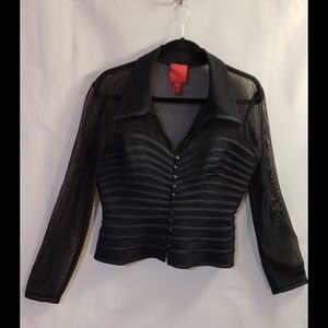 Long sleeve Black Mesh Top w/Ribbed paneling